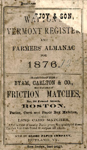 Walton's Vermont Register and Farmers' Almanac for 1876 with statistics for Starksboro, Vermont (VT)
